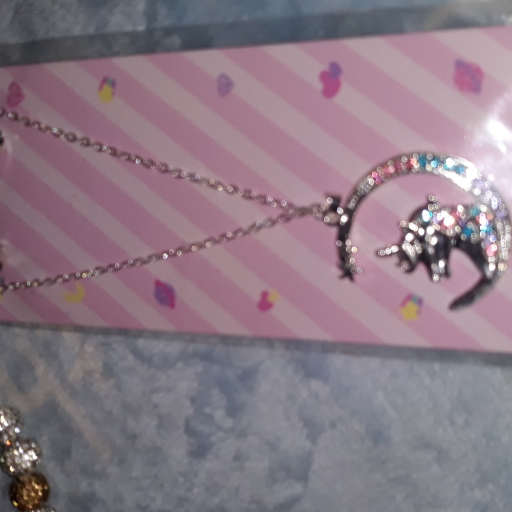 UNICORN Silver Necklace and Earrings Set Adult or Child - Picture 2 of 3